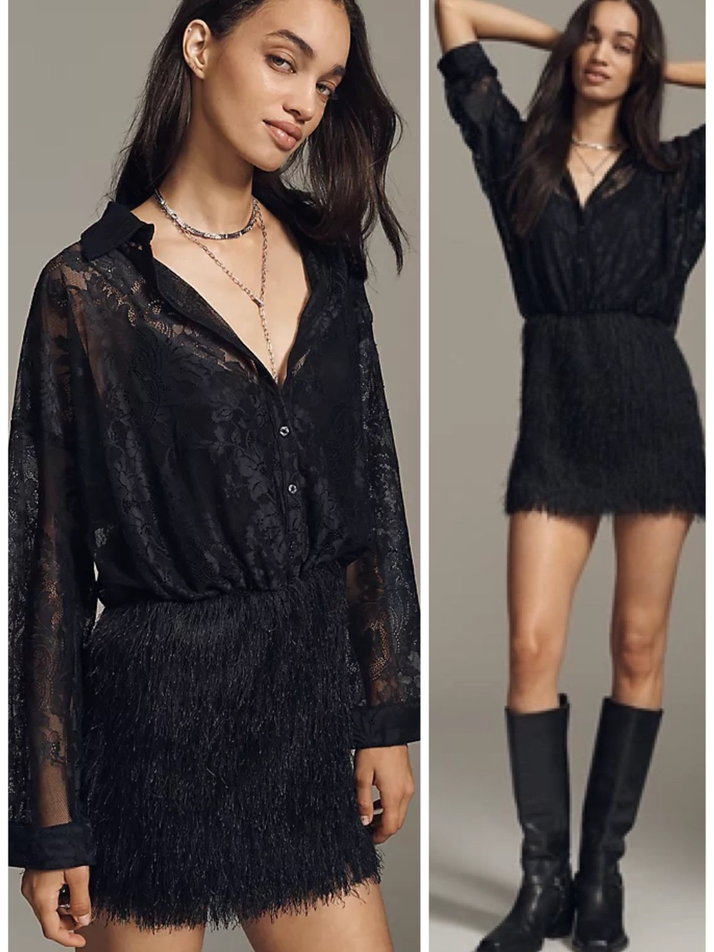 NWT Anthropologie Maeve Fringe Twofer Mini Shirtdress Size L - Picture 2 of 16